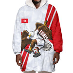 Personalized Tunisia Soccer Wearable Blanket Hoodie Tunisia Flag Eagle Football Mascot