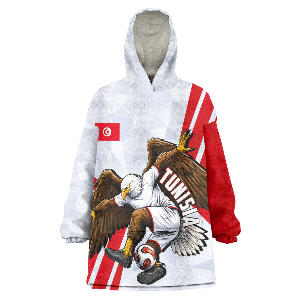Personalized Tunisia Soccer Wearable Blanket Hoodie Tunisia Flag Eagle Football Mascot