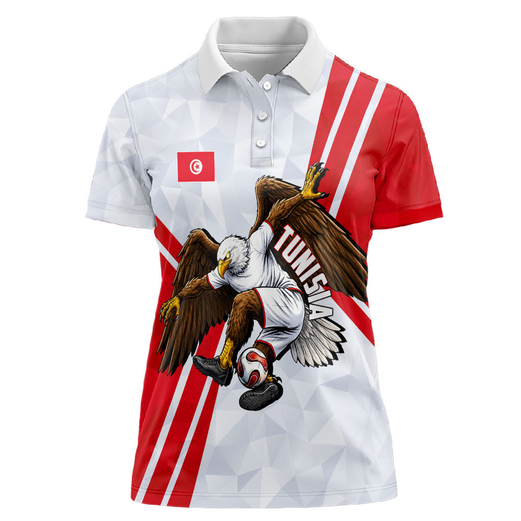 Personalized Tunisia Soccer Women Polo Shirt Tunisia Flag Eagle Football Mascot