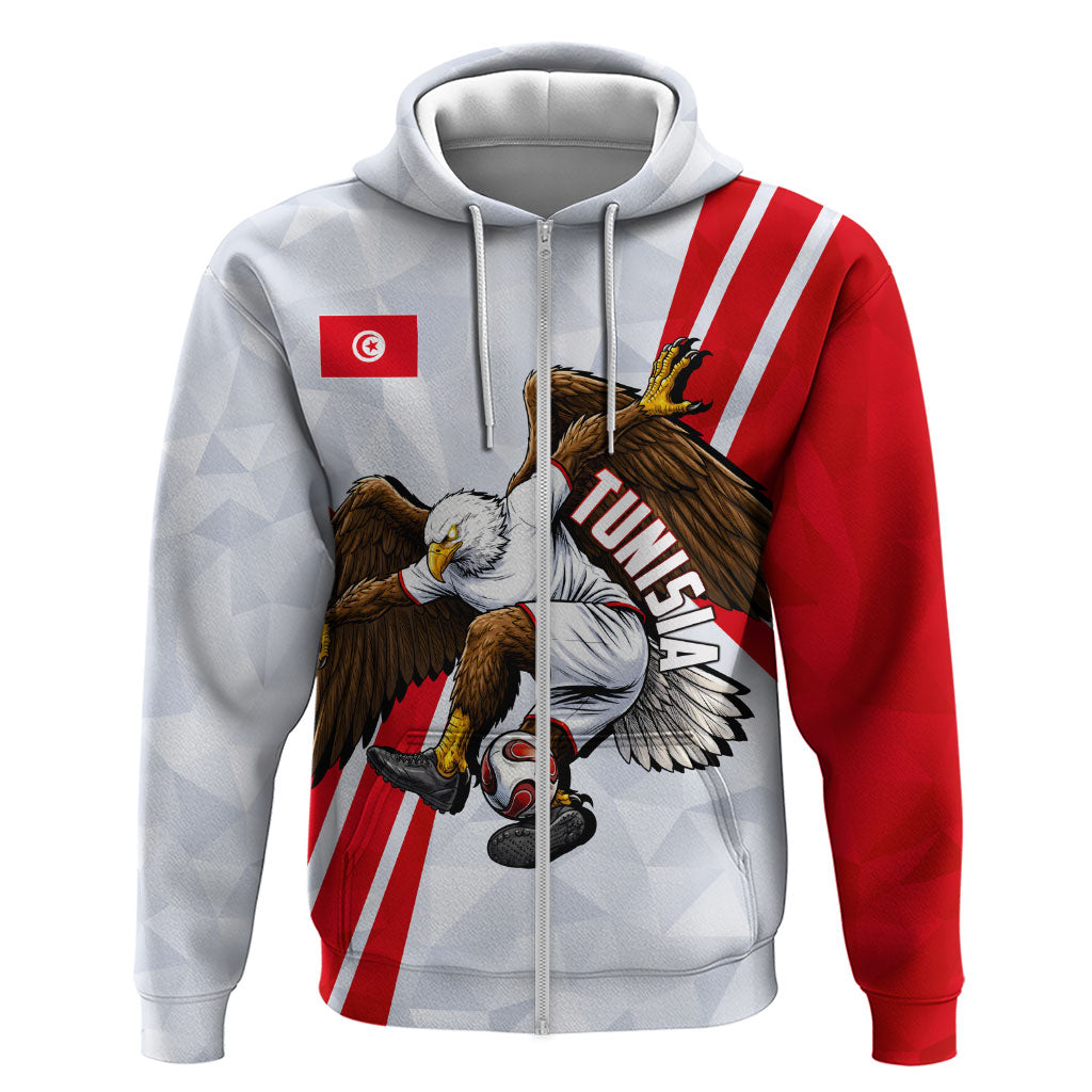 Personalized Tunisia Soccer Zip Hoodie Tunisia Flag Eagle Football Mascot
