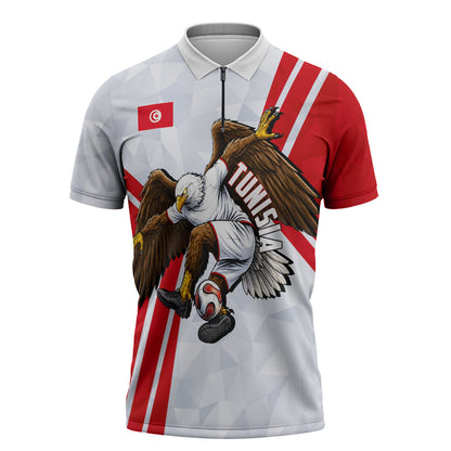 Personalized Tunisia Soccer Zipper Polo Shirt Tunisia Flag Eagle Football Mascot