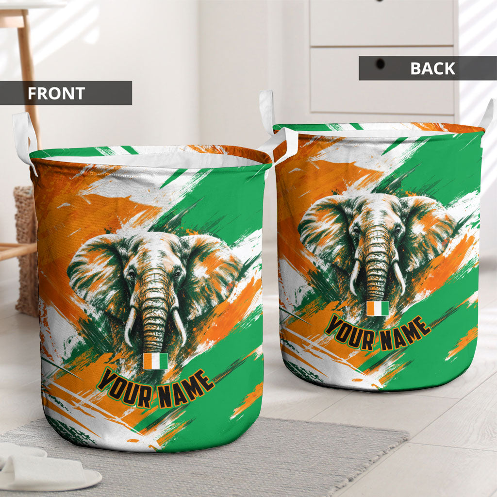 Personalized Ivory Coast Football Laundry Basket Elephant Football Splatter Art