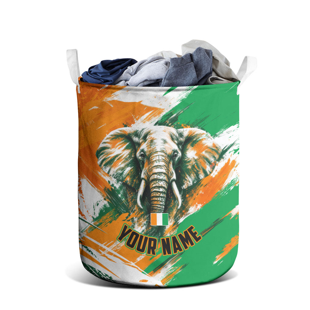 Personalized Ivory Coast Football Laundry Basket Elephant Football Splatter Art