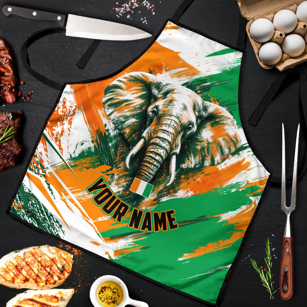 Personalized Ivory Coast Football Apron Elephant Football Splatter Art