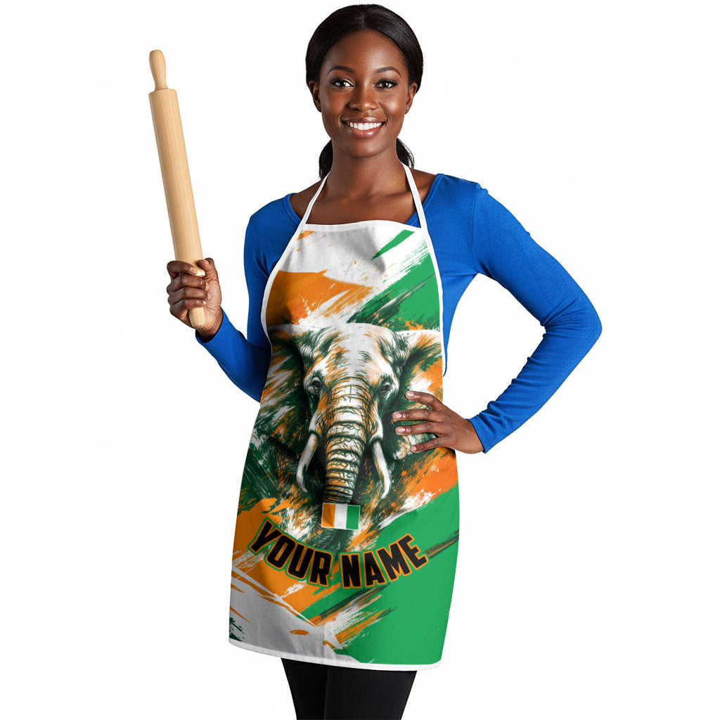 Personalized Ivory Coast Football Apron Elephant Football Splatter Art