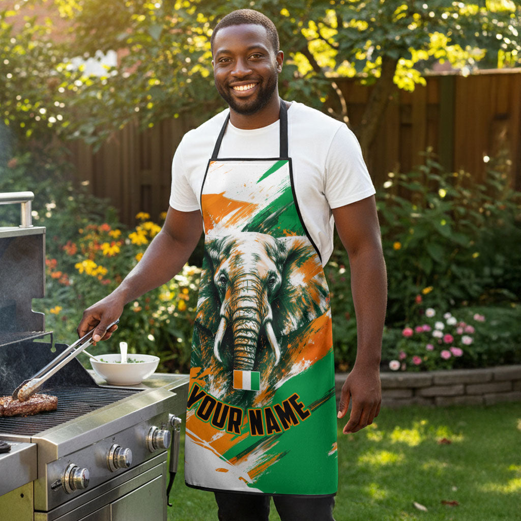 Personalized Ivory Coast Football Apron Elephant Football Splatter Art