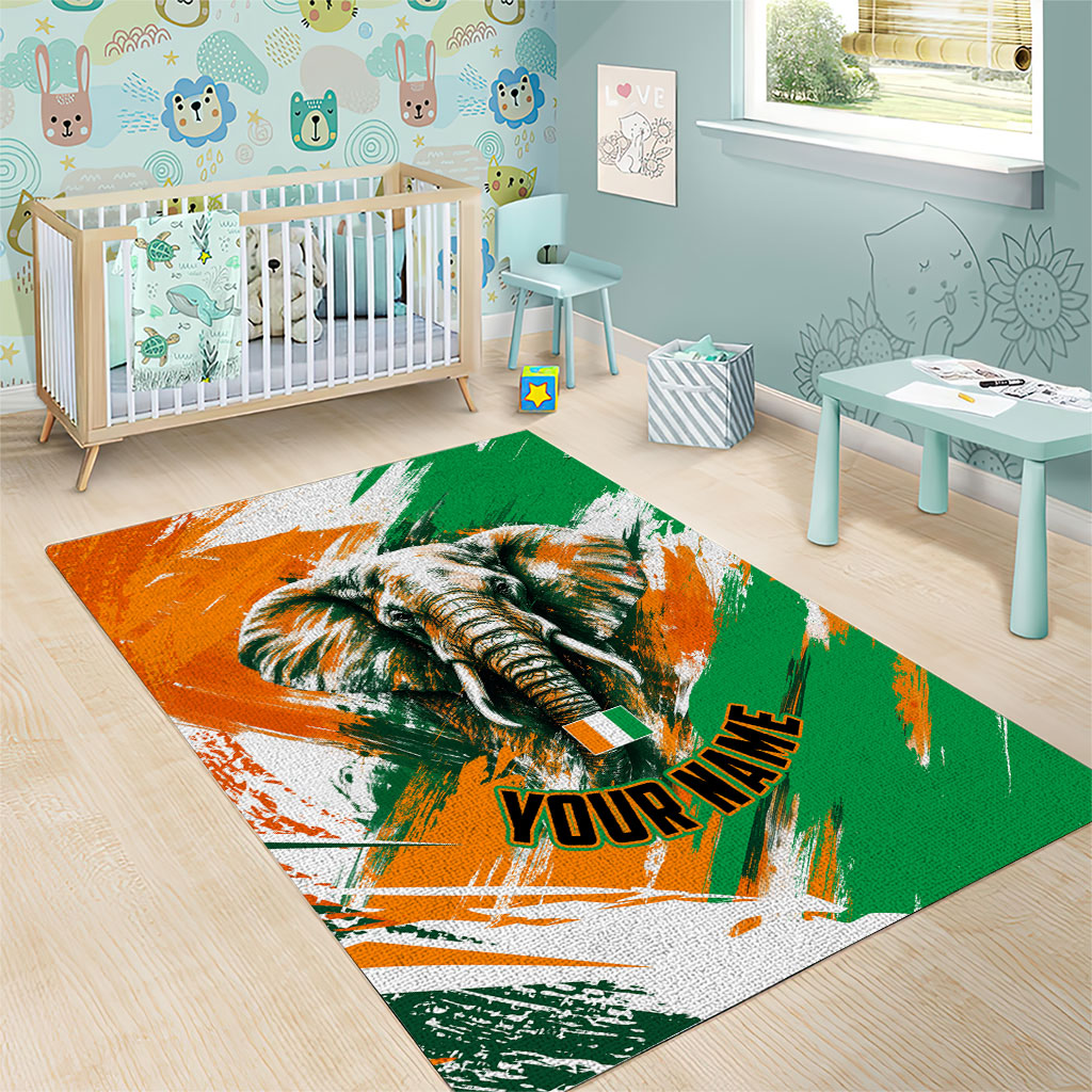 Personalized Ivory Coast Football Area Rug Elephant Football Splatter Art