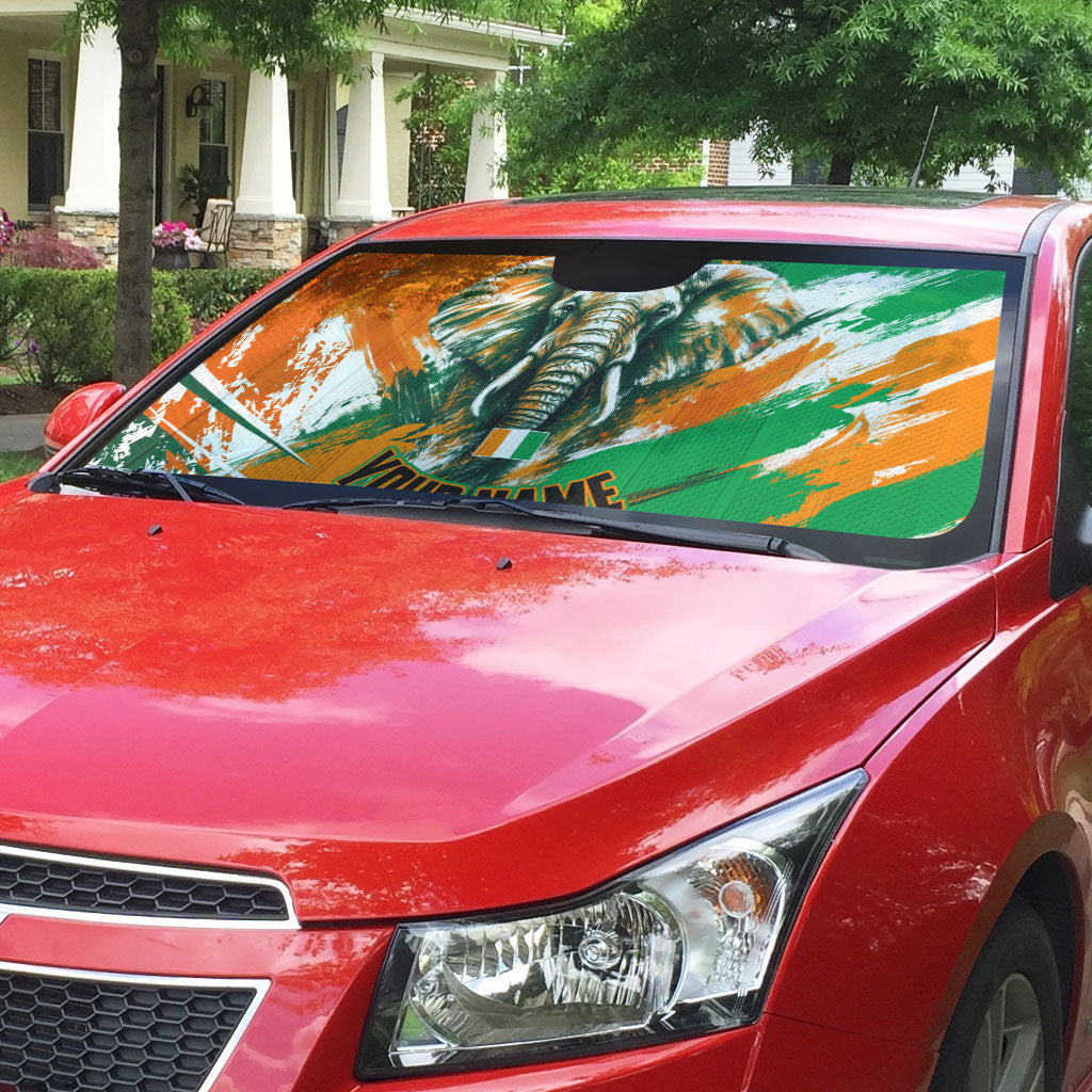 Personalized Ivory Coast Football Auto Sun Shade Elephant Football Splatter Art