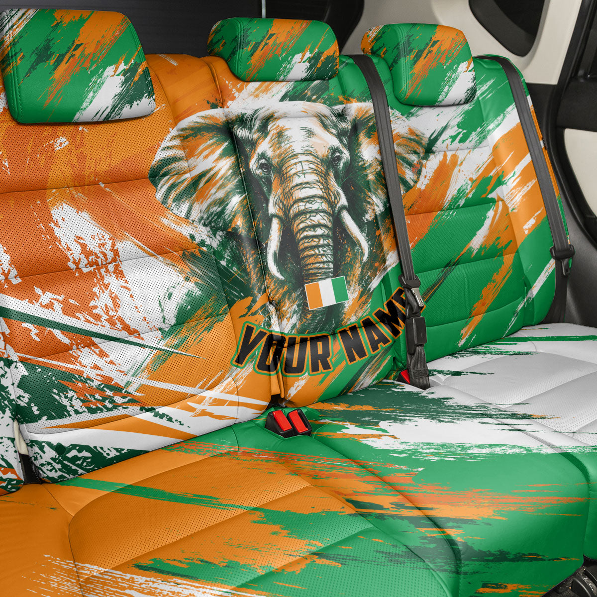 Personalized Ivory Coast Football Back Car Seat Cover Elephant Football Splatter Art