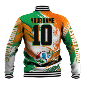 Personalized Ivory Coast Football Baseball Jacket Elephant Football Splatter Art