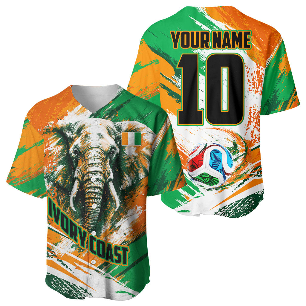 Personalized Ivory Coast Football Baseball Jersey Elephant Football Splatter Art