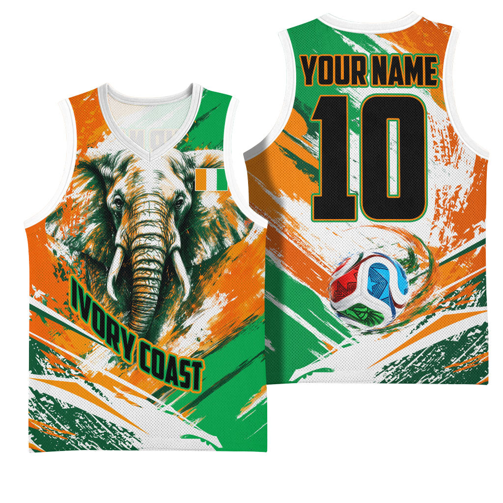Personalized Ivory Coast Football Basketball Jersey Elephant Football Splatter Art