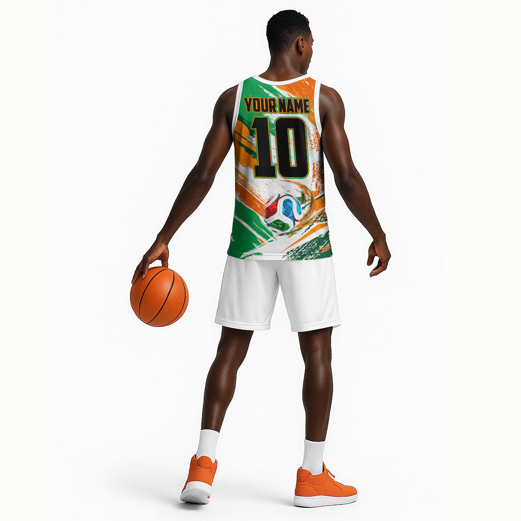 Personalized Ivory Coast Football Basketball Jersey Elephant Football Splatter Art