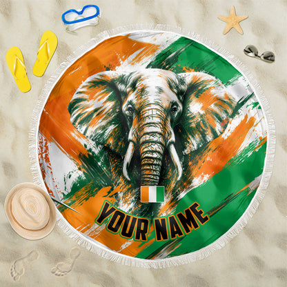 Personalized Ivory Coast Football Beach Blanket Elephant Football Splatter Art