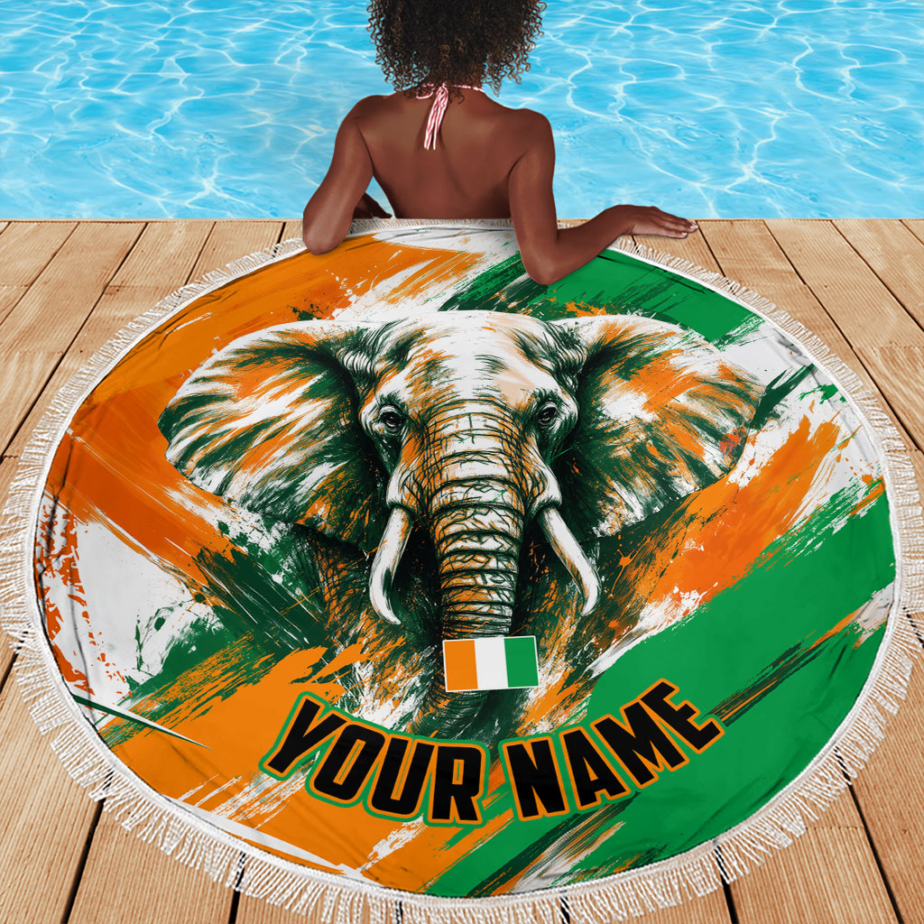 Personalized Ivory Coast Football Beach Blanket Elephant Football Splatter Art