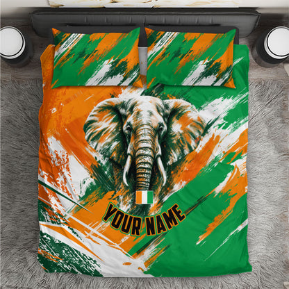 Personalized Ivory Coast Football Bedding Set Elephant Football Splatter Art