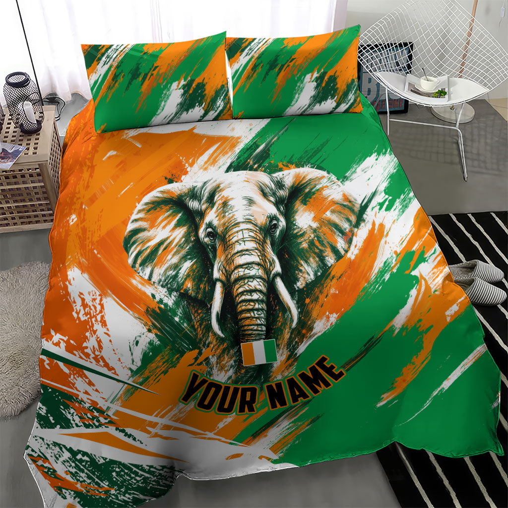 Personalized Ivory Coast Football Bedding Set Elephant Football Splatter Art