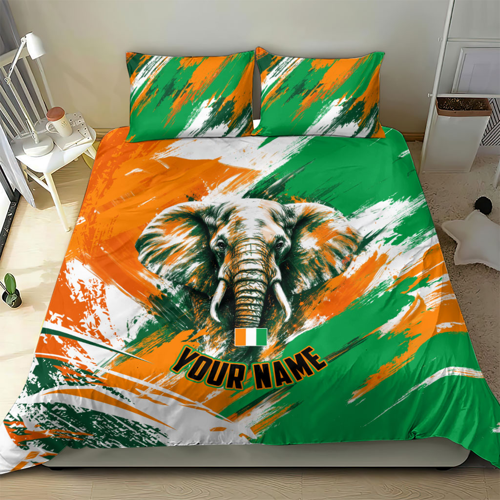 Personalized Ivory Coast Football Bedding Set Elephant Football Splatter Art