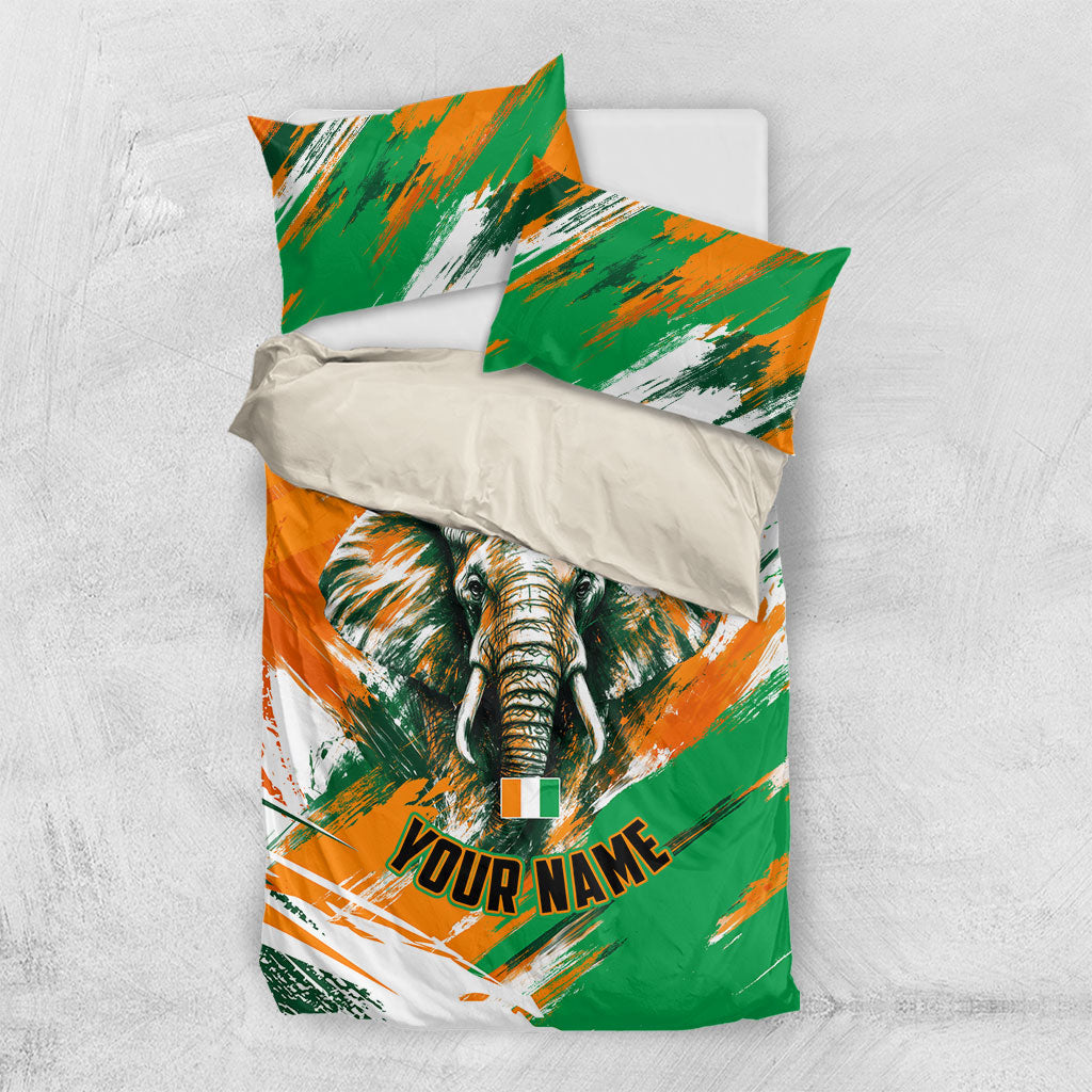 Personalized Ivory Coast Football Bedding Set Elephant Football Splatter Art