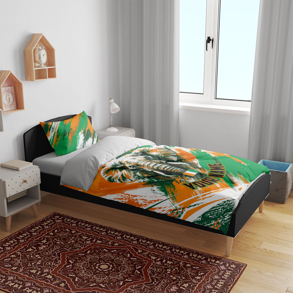 Personalized Ivory Coast Football Bedding Set Elephant Football Splatter Art