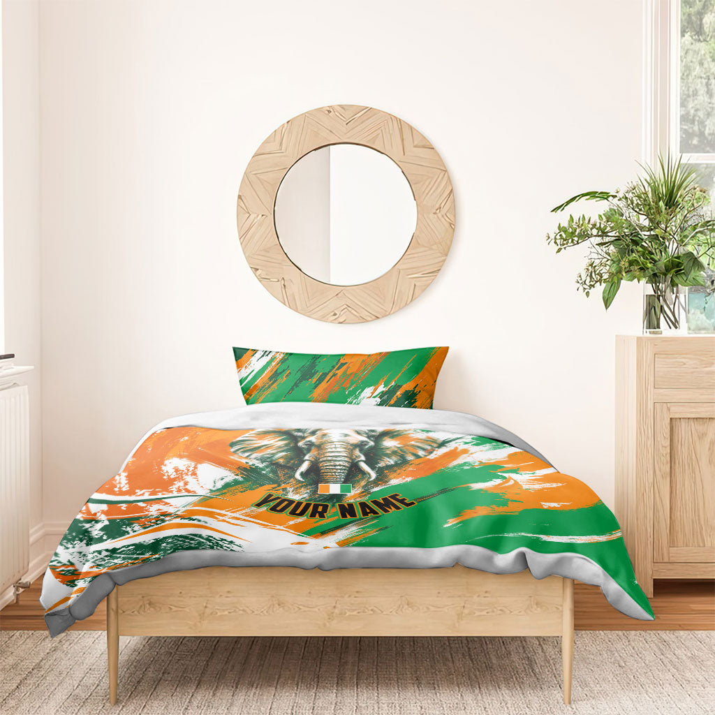 Personalized Ivory Coast Football Bedding Set Elephant Football Splatter Art