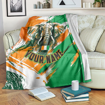 Personalized Ivory Coast Football Blanket Elephant Football Splatter Art