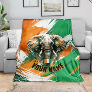 Personalized Ivory Coast Football Blanket Elephant Football Splatter Art