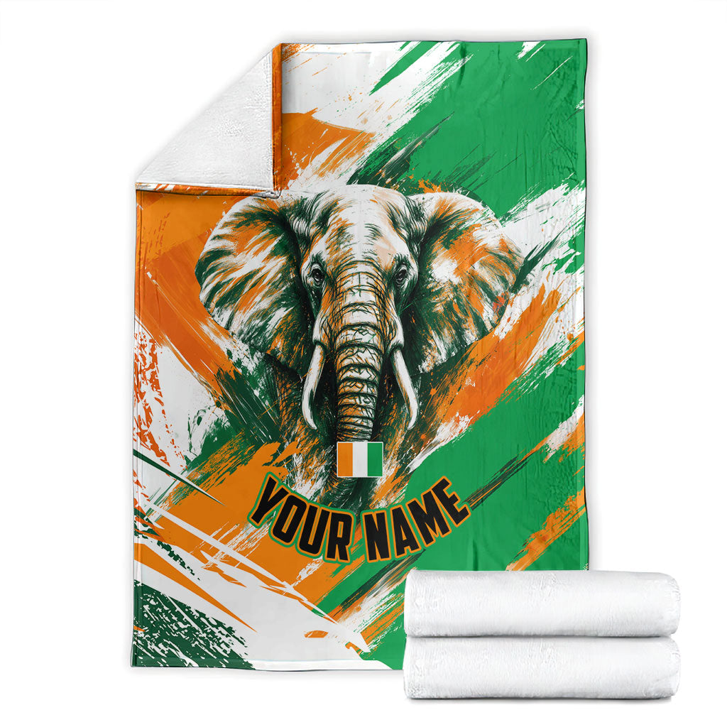 Personalized Ivory Coast Football Blanket Elephant Football Splatter Art