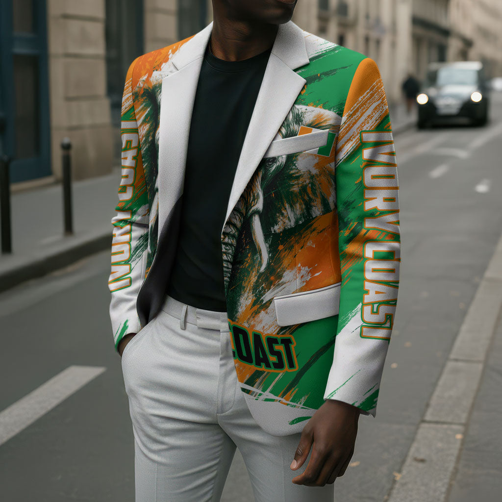 Personalized Ivory Coast Football Blazer Elephant Football Splatter Art