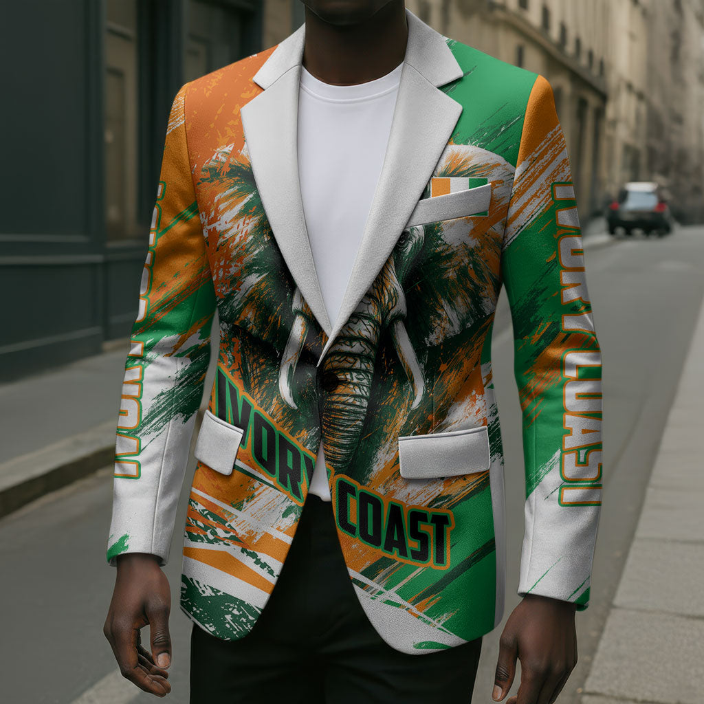 Personalized Ivory Coast Football Blazer Elephant Football Splatter Art