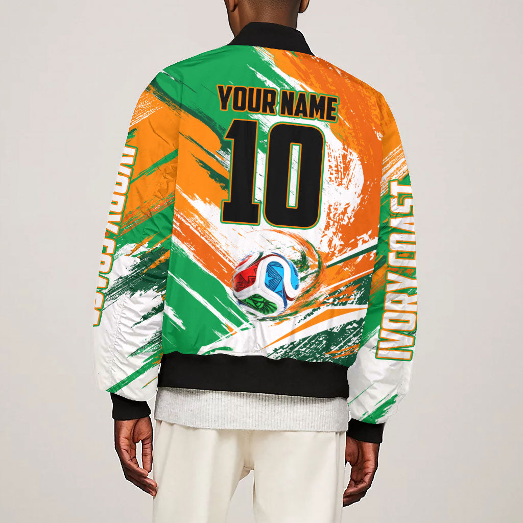 Personalized Ivory Coast Football Bomber Jacket Elephant Football Splatter Art