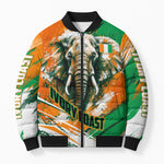 Personalized Ivory Coast Football Bomber Puffer Jacket Elephant Football Splatter Art