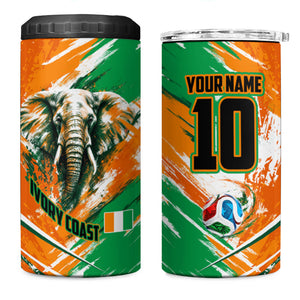 Personalized Ivory Coast Football 4 in 1 Can Cooler Tumbler Elephant Football Splatter Art
