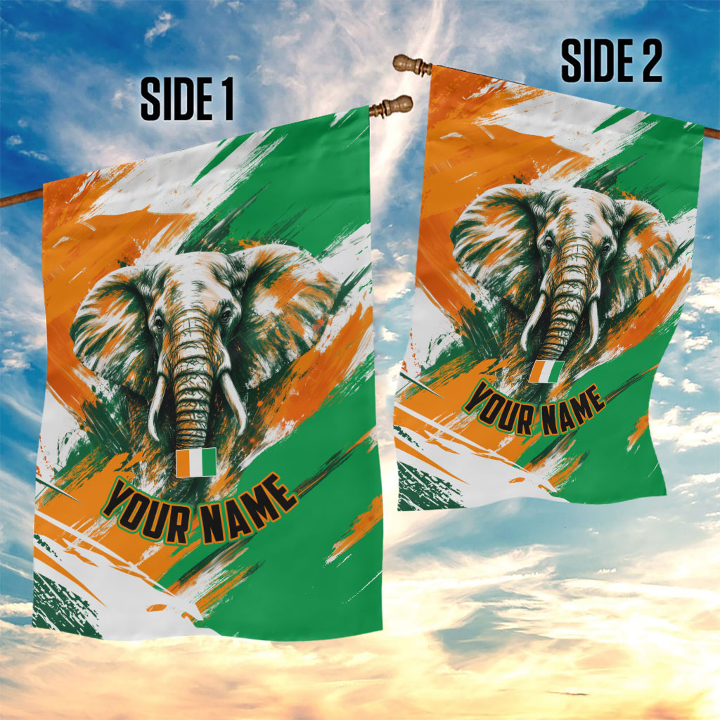 Personalized Ivory Coast Football Garden Flag Elephant Football Splatter Art