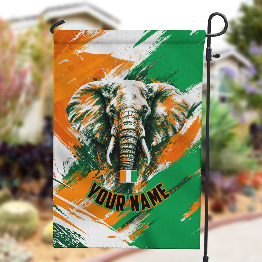Personalized Ivory Coast Football Garden Flag Elephant Football Splatter Art