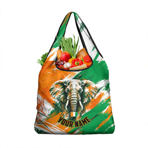 Personalized Ivory Coast Football Grocery Bag Elephant Football Splatter Art