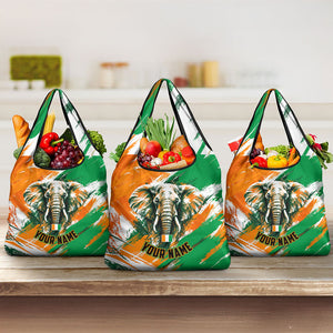 Personalized Ivory Coast Football Grocery Bag Elephant Football Splatter Art