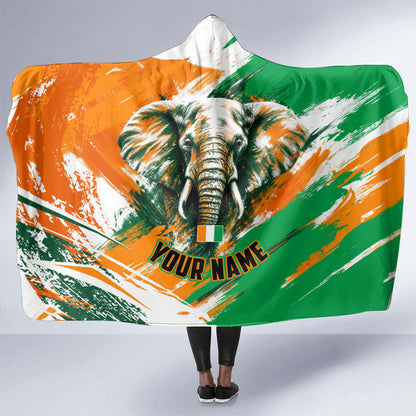 Personalized Ivory Coast Football Hooded Blanket Elephant Football Splatter Art