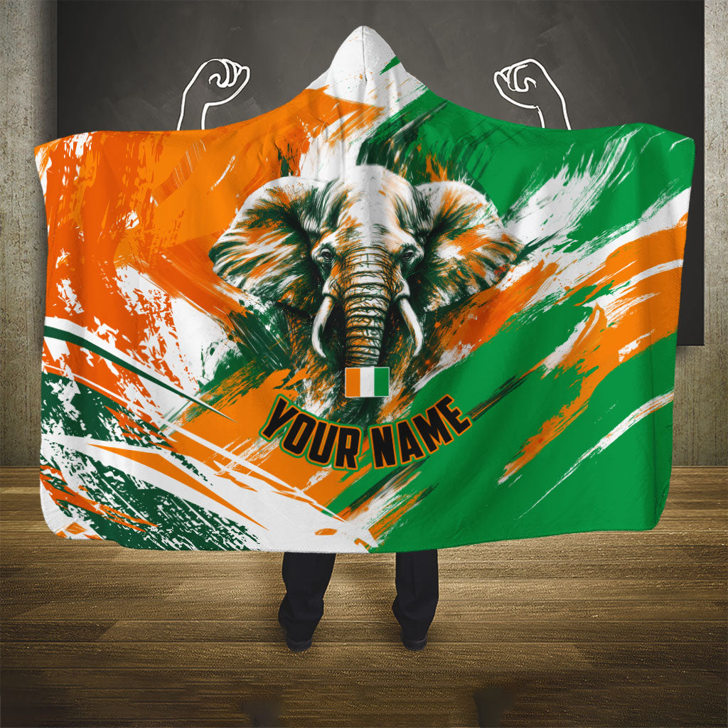 Personalized Ivory Coast Football Hooded Blanket Elephant Football Splatter Art
