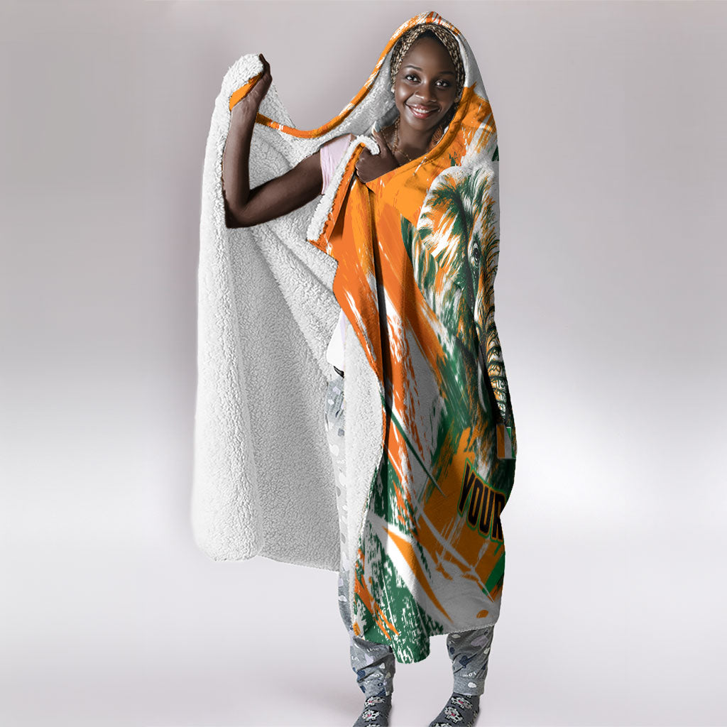 Personalized Ivory Coast Football Hooded Blanket Elephant Football Splatter Art