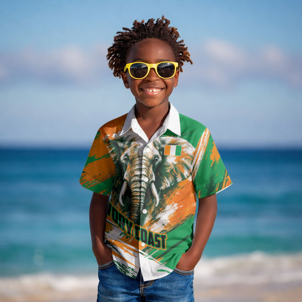 Personalized Ivory Coast Football Kid Hawaiian Shirt Elephant Football Splatter Art