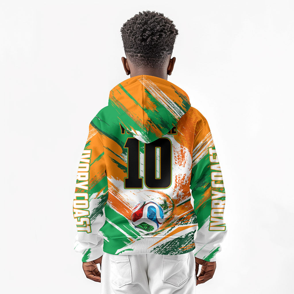 Personalized Ivory Coast Football Kid Hoodie Elephant Football Splatter Art