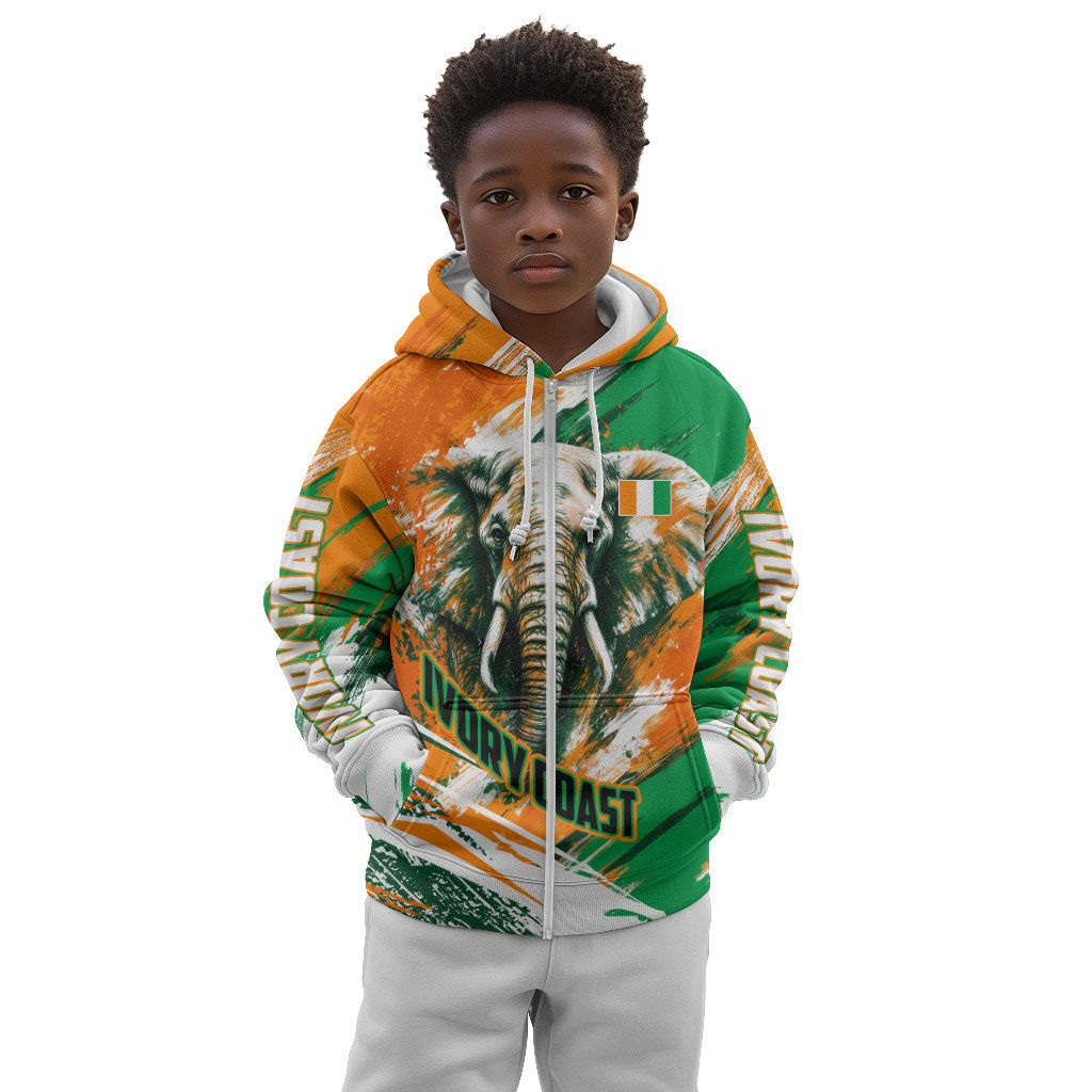 Personalized Ivory Coast Football Kid Hoodie Elephant Football Splatter Art