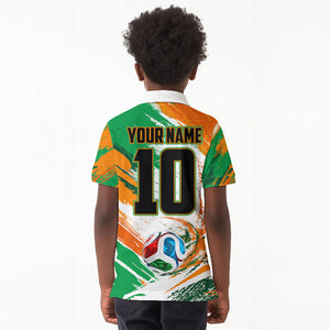 Personalized Ivory Coast Football Kid Polo Shirt Elephant Football Splatter Art