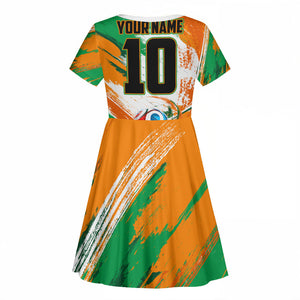 Personalized Ivory Coast Football Kid Short Sleeve Dress Elephant Football Splatter Art