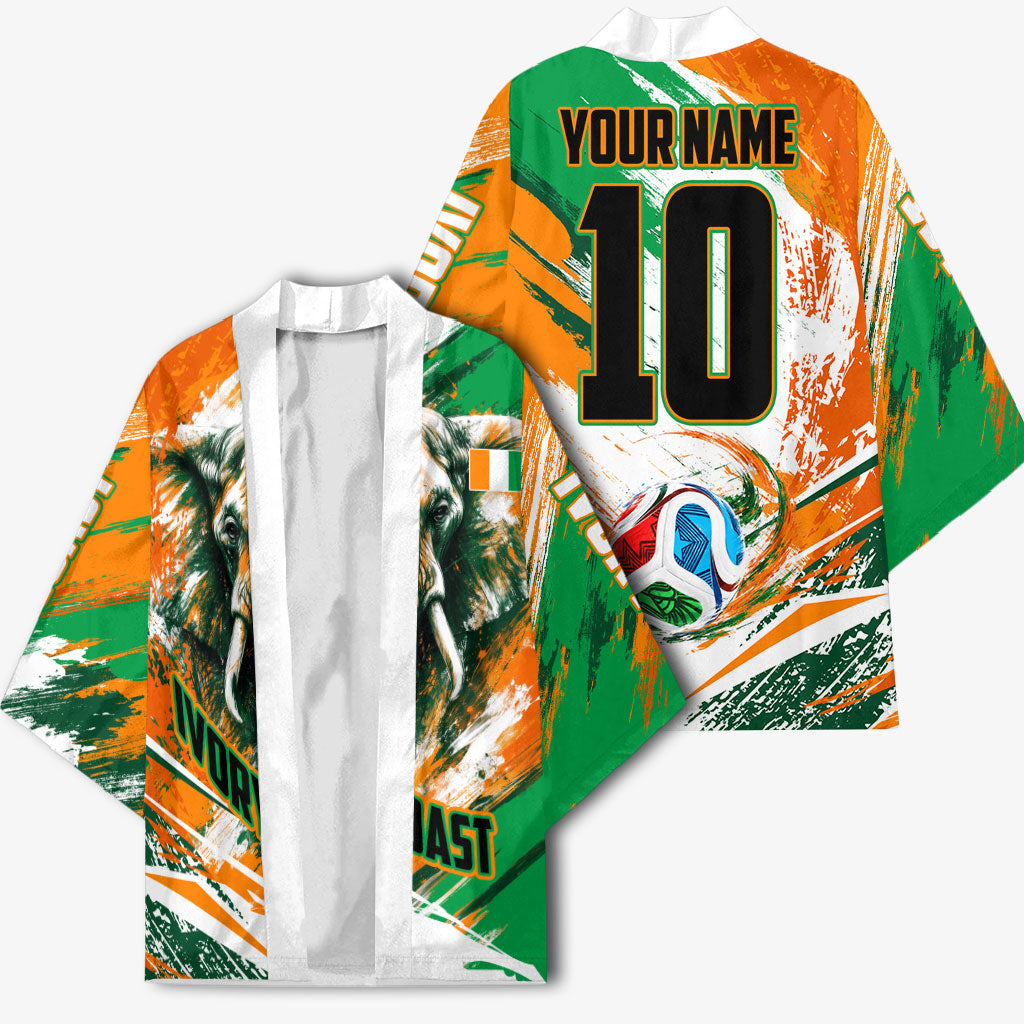 Personalized Ivory Coast Football Kimono Elephant Football Splatter Art
