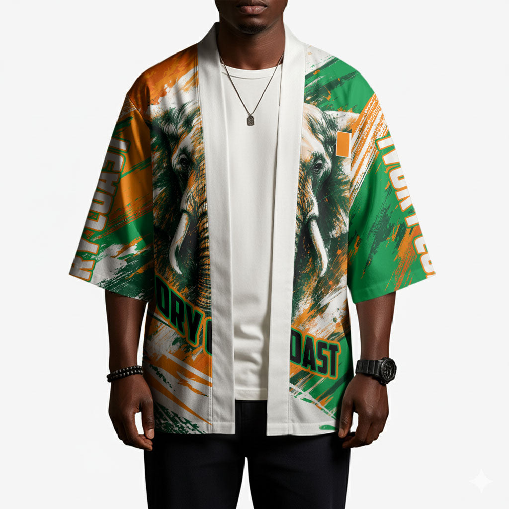 Personalized Ivory Coast Football Kimono Elephant Football Splatter Art