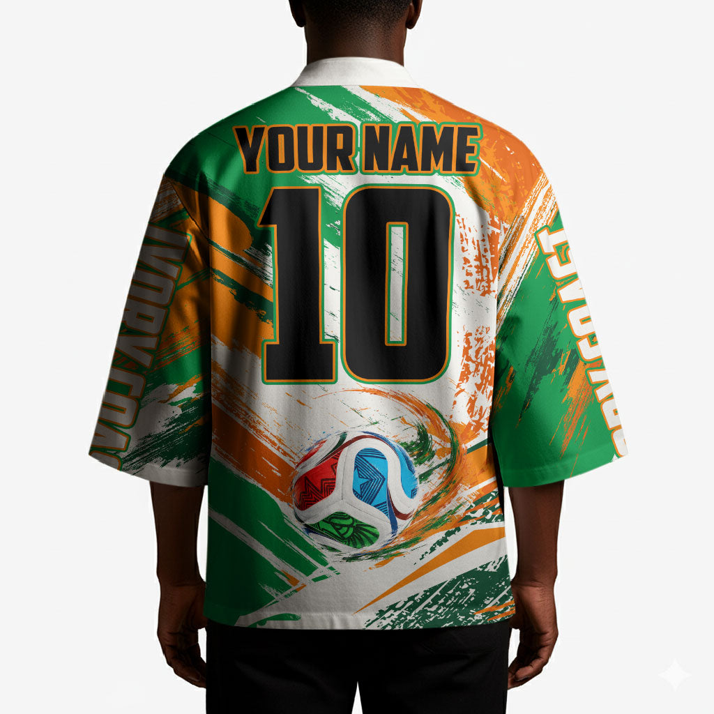 Personalized Ivory Coast Football Kimono Elephant Football Splatter Art