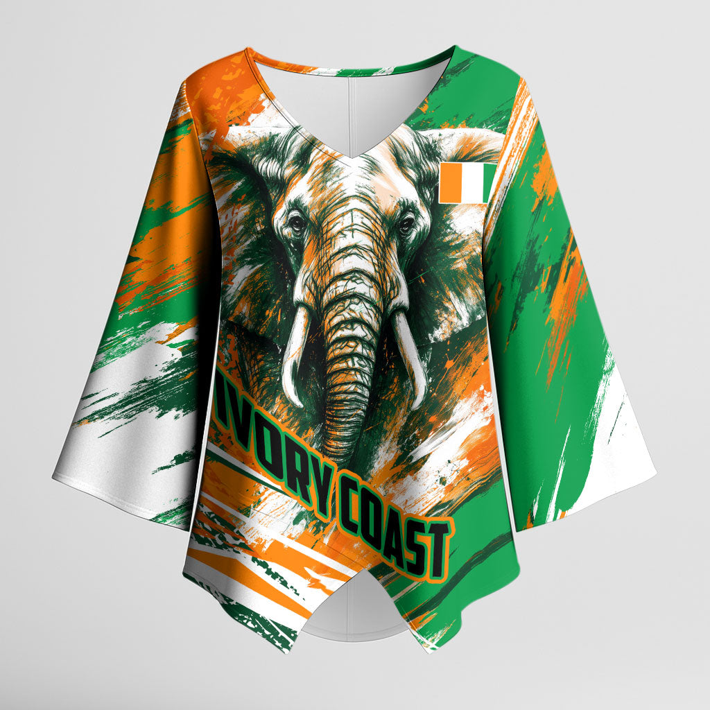 Personalized Ivory Coast Football Kimono Sleeve Blouse Elephant Football Splatter Art