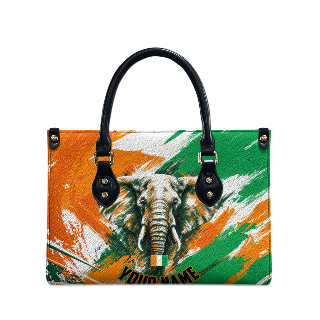 Personalized Ivory Coast Football Leather Bag Elephant Football Splatter Art